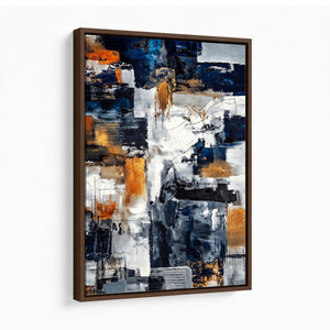 Blue Teal Abstract Canvas Wall Art, Modern Textured Painting Print, Navy Orange White Contemporary Art, Neutral Living Room Decor, Office Art