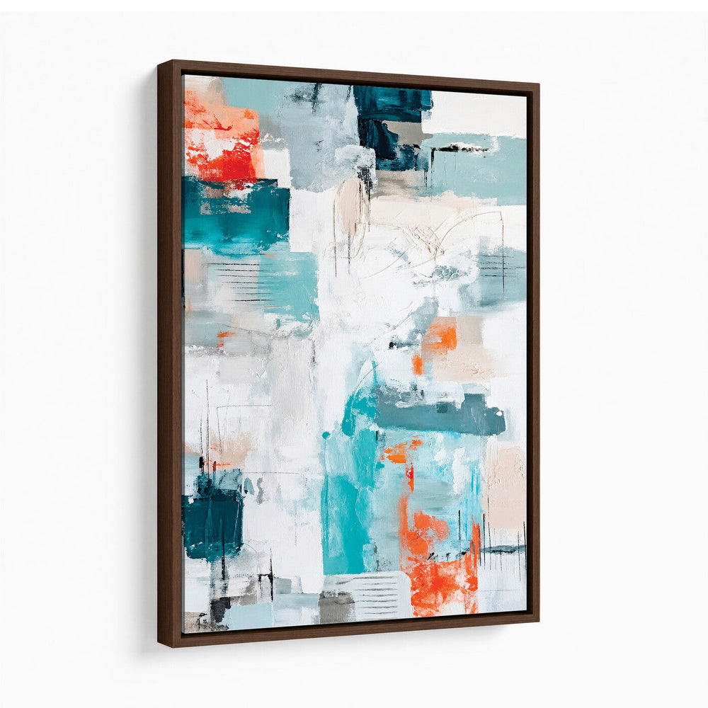 Blue Teal Abstract Canvas Wall Art, Modern Textured Painting Print, Navy Orange White Contemporary Art, Neutral Living Room Decor, Office Art