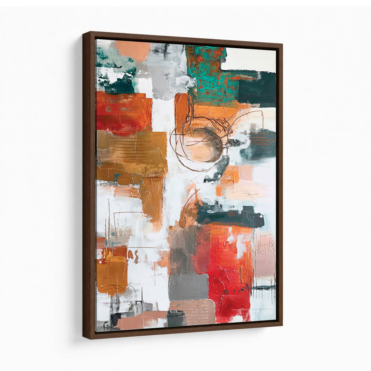 Blue Teal Abstract Canvas Wall Art, Modern Textured Painting Print, Navy Orange White Contemporary Art, Neutral Living Room Decor, Office Art