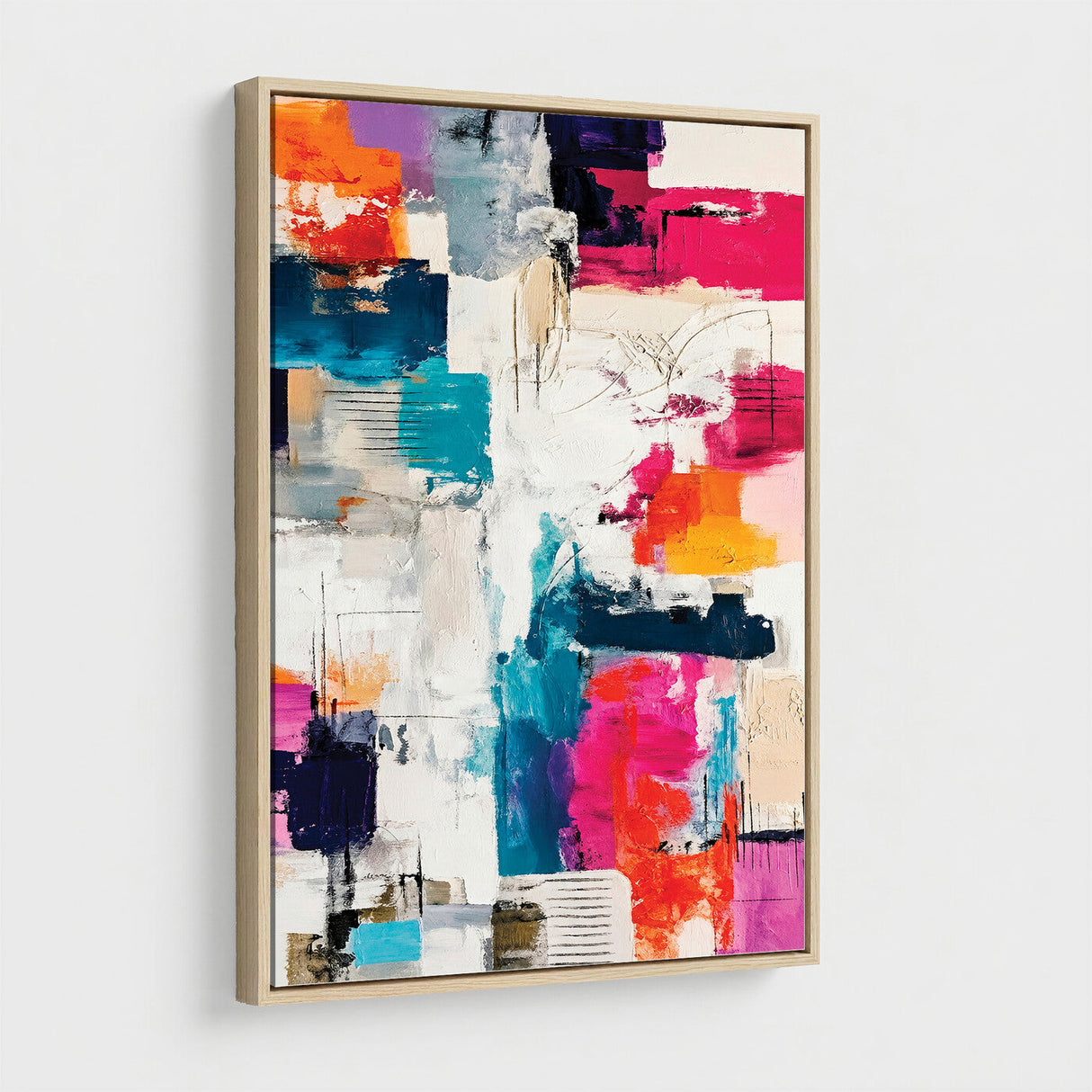 Blue Teal Abstract Canvas Wall Art, Modern Textured Painting Print, Navy Orange White Contemporary Art, Neutral Living Room Decor, Office Art