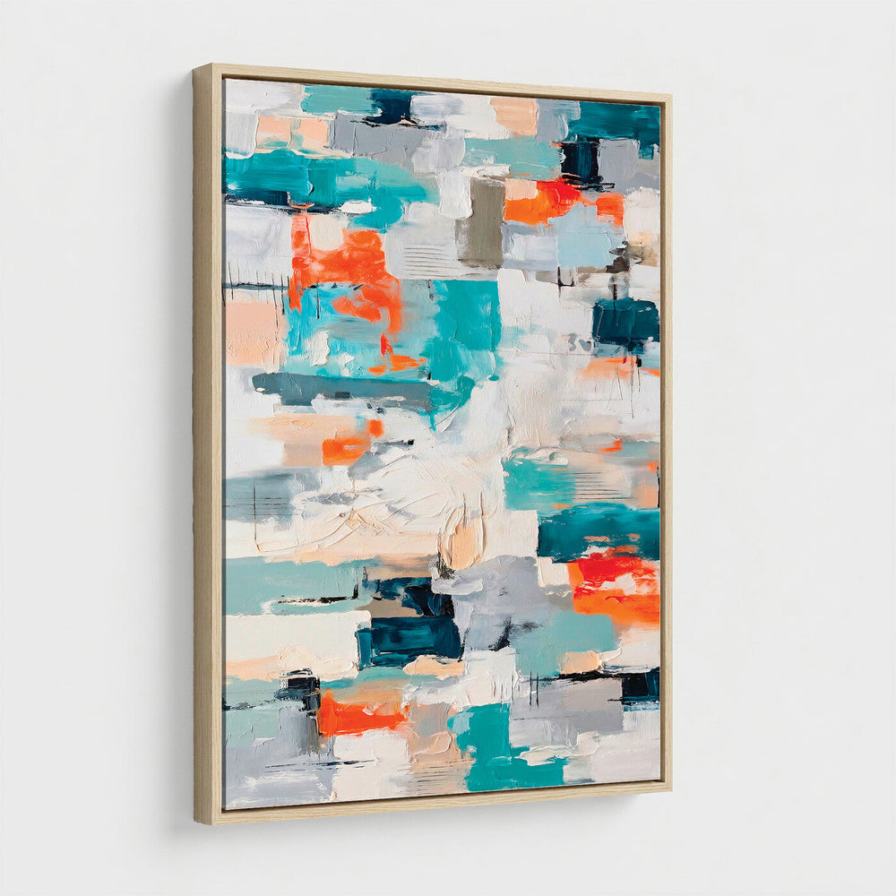 Blue Teal Abstract Canvas Wall Art, Modern Textured Painting Print, Navy Orange White Contemporary Art, Neutral Living Room Decor, Office Art