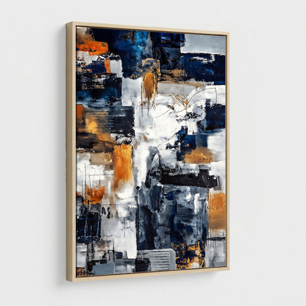 Blue Teal Abstract Canvas Wall Art, Modern Textured Painting Print, Navy Orange White Contemporary Art, Neutral Living Room Decor, Office Art