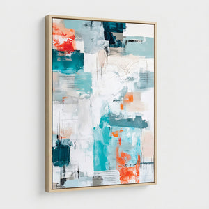 Blue Teal Abstract Canvas Wall Art, Modern Textured Painting Print, Navy Orange White Contemporary Art, Neutral Living Room Decor, Office Art