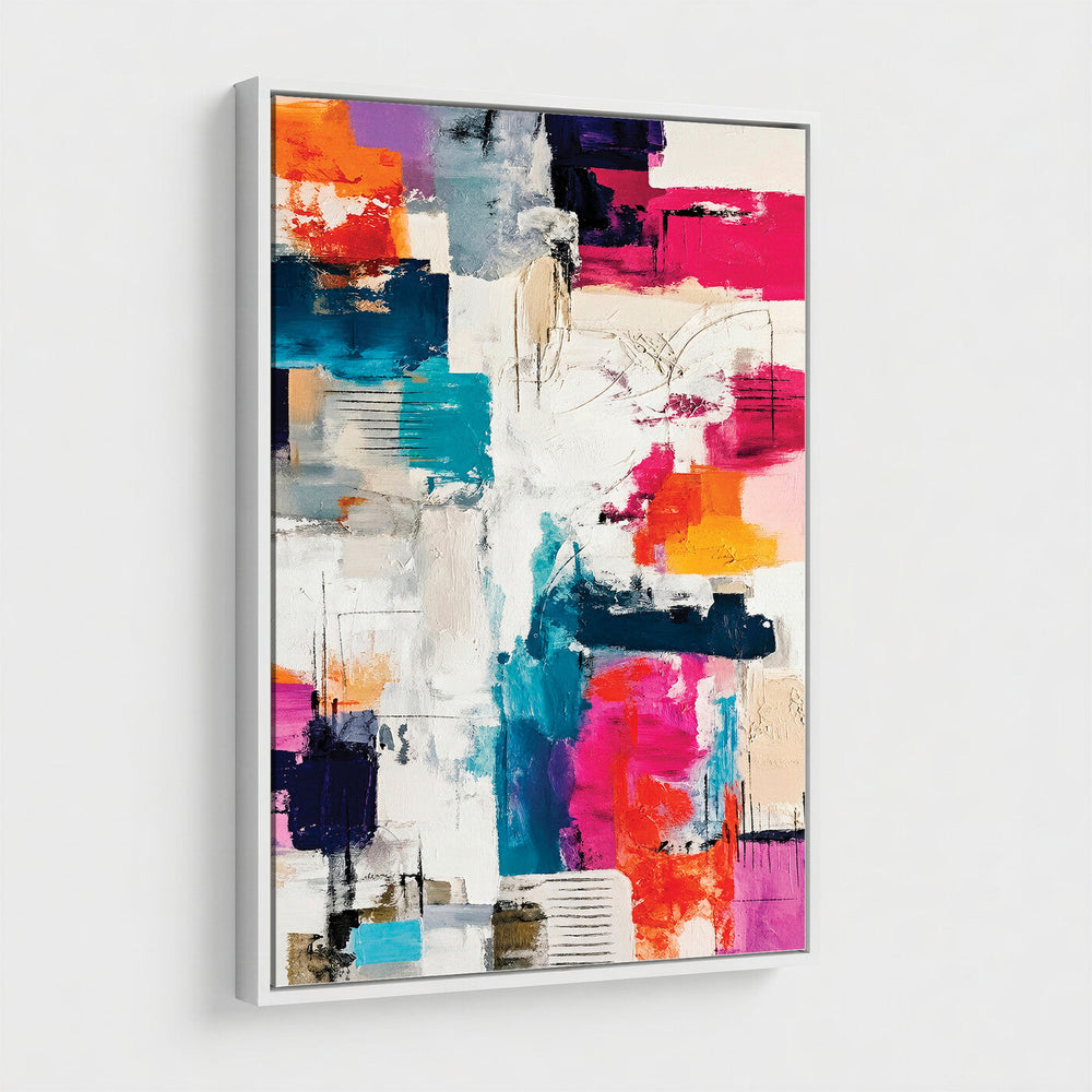 Blue Teal Abstract Canvas Wall Art, Modern Textured Painting Print, Navy Orange White Contemporary Art, Neutral Living Room Decor, Office Art