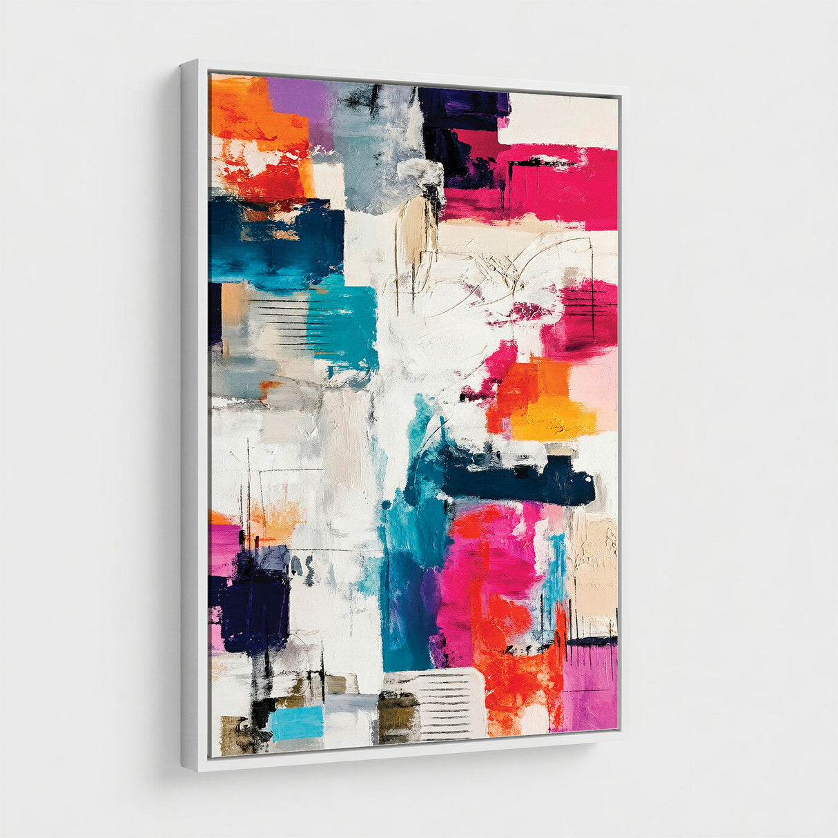 Blue Teal Abstract Canvas Wall Art, Modern Textured Painting Print, Navy Orange White Contemporary Art, Neutral Living Room Decor, Office Art