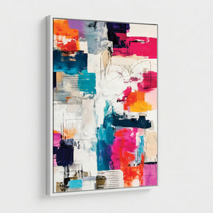 Blue Teal Abstract Canvas Wall Art, Modern Textured Painting Print, Navy Orange White Contemporary Art, Neutral Living Room Decor, Office Art
