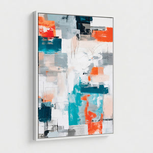 Blue Teal Abstract Canvas Wall Art, Modern Textured Painting Print, Navy Orange White Contemporary Art, Neutral Living Room Decor, Office Art