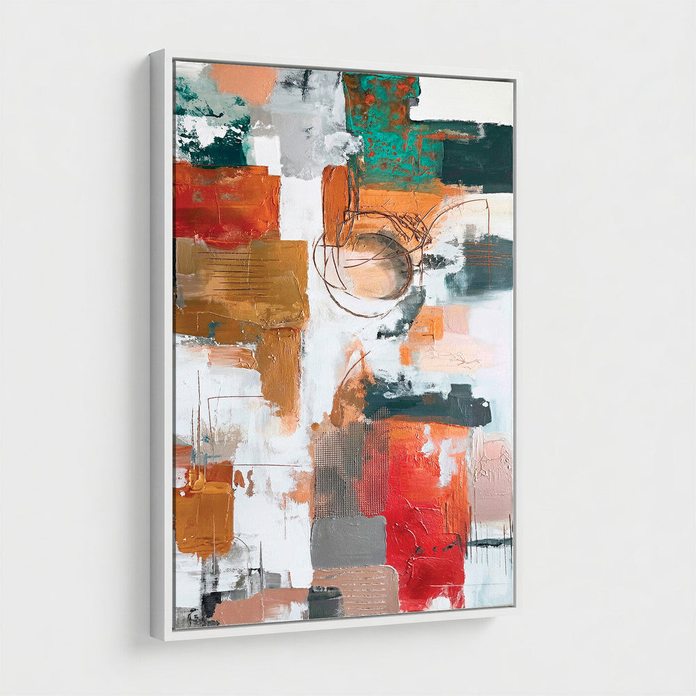 Blue Teal Abstract Canvas Wall Art, Modern Textured Painting Print, Navy Orange White Contemporary Art, Neutral Living Room Decor, Office Art