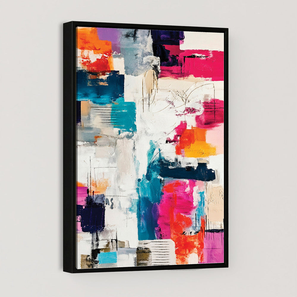Blue Teal Abstract Canvas Wall Art, Modern Textured Painting Print, Navy Orange White Contemporary Art, Neutral Living Room Decor, Office Art