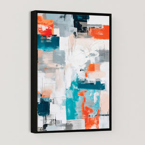 Blue Teal Abstract Canvas Wall Art, Modern Textured Painting Print, Navy Orange White Contemporary Art, Neutral Living Room Decor, Office Art