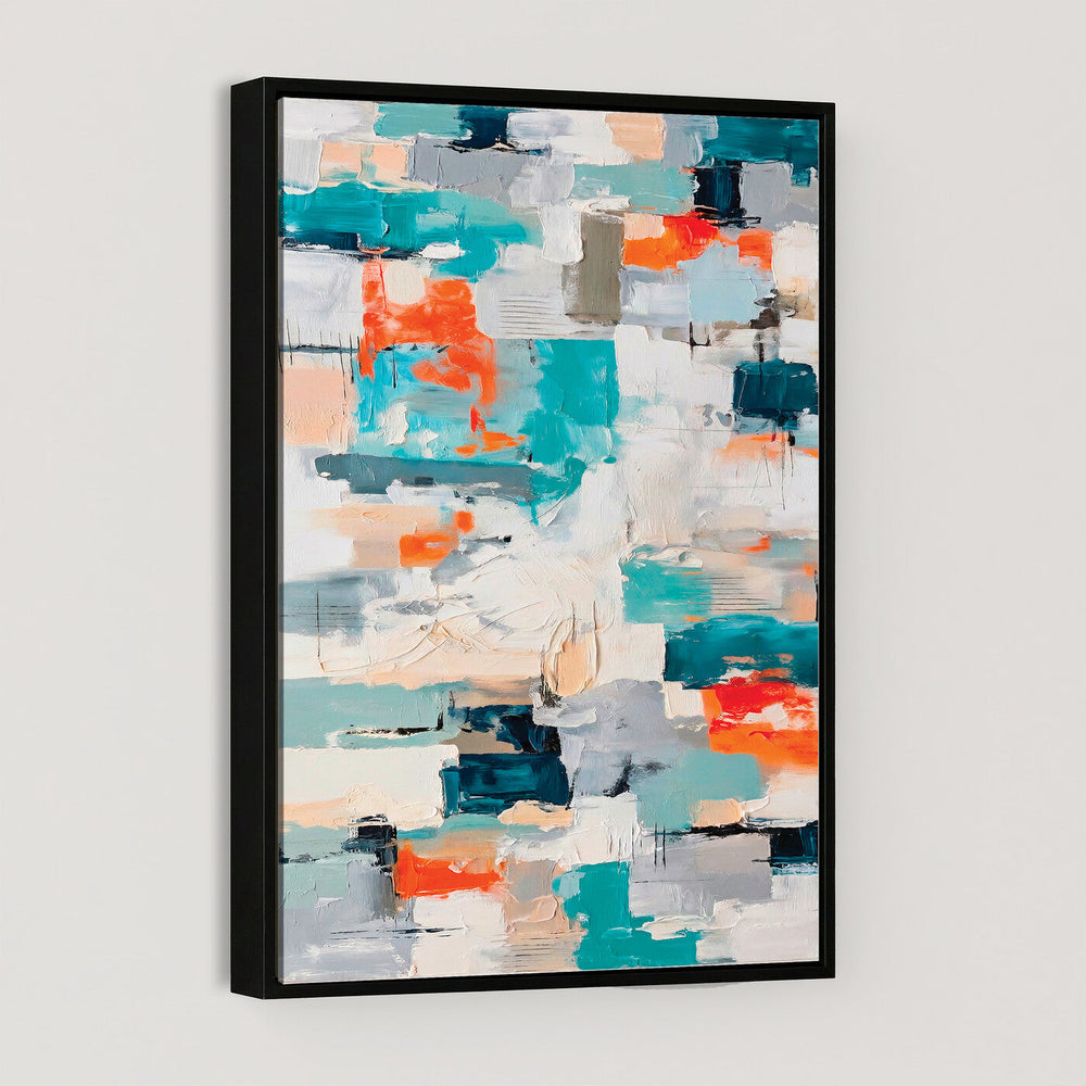Blue Teal Abstract Canvas Wall Art, Modern Textured Painting Print, Navy Orange White Contemporary Art, Neutral Living Room Decor, Office Art