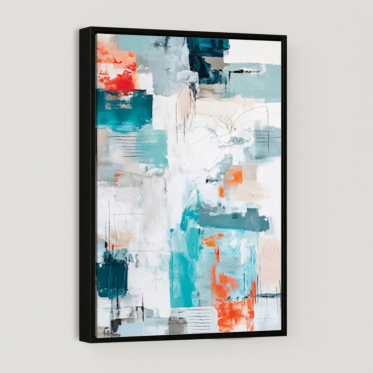 Blue Teal Abstract Canvas Wall Art, Modern Textured Painting Print, Navy Orange White Contemporary Art, Neutral Living Room Decor, Office Art
