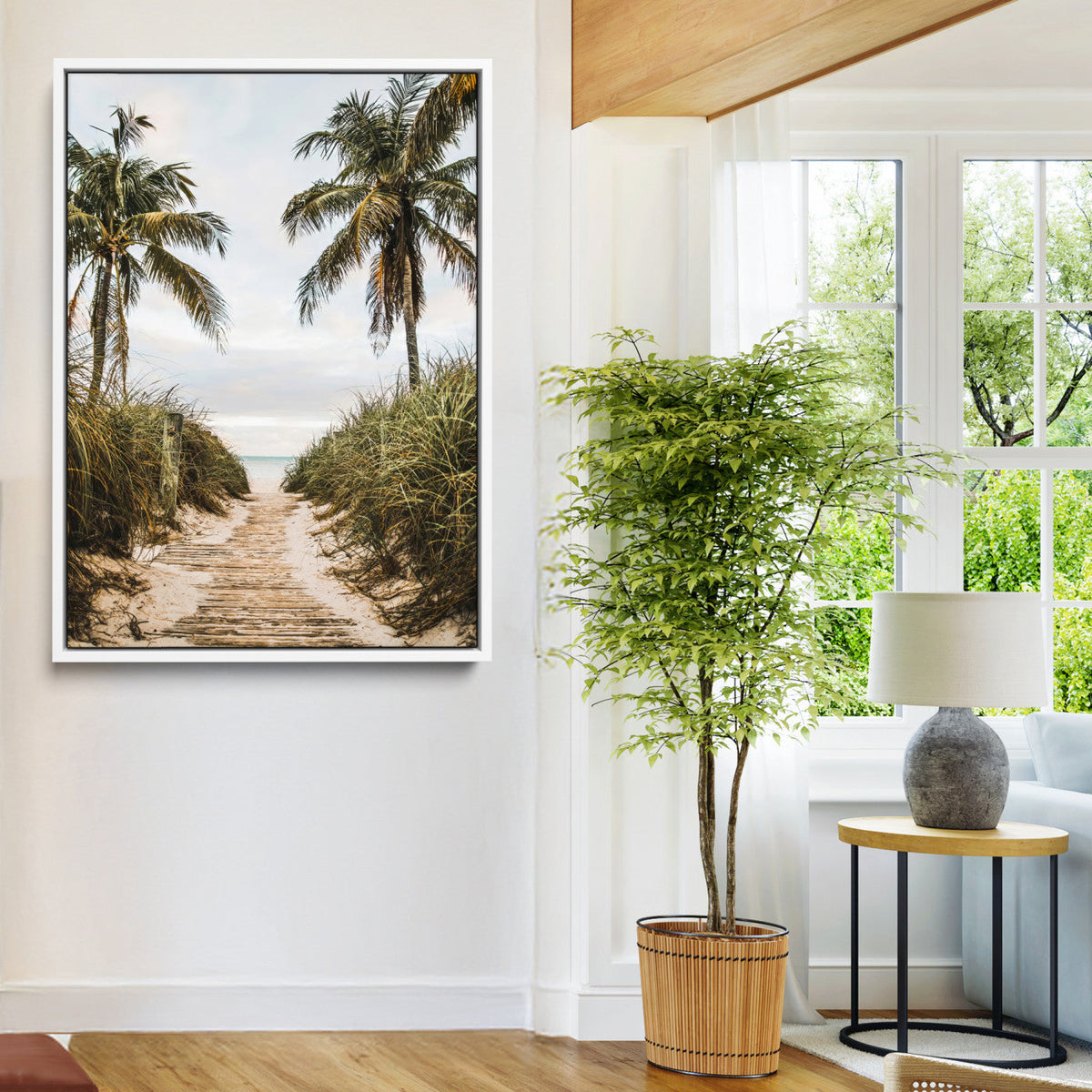 Tropical Beach Wall Art Canvas Print – Framed Coastal Palm