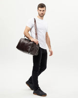 17.7 inch Gym Duffle Leather Bag with Shoe Compartment for Sports Travel - Adjustable Shoulder Strap, Weekender Travel Overnight Bag for Men