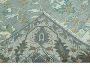 8x10 Traditional Floral Silver and Ivory Hand Knotted wool area rug