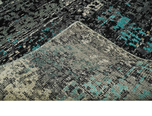 5x8 Hand Knotted Charcoal, Ivory and Blue Modern Abstract  Recycled Silk Area Rug
