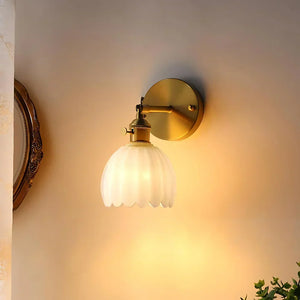 Vintage Brass Tulip Glass Wall Sconce 1-Light Classic Wall Light