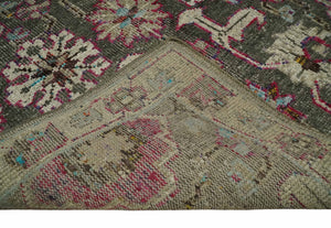 Antique Moss Green 5x8 Hand Knotted Beige and Pink Bamboo Silk Area Rug