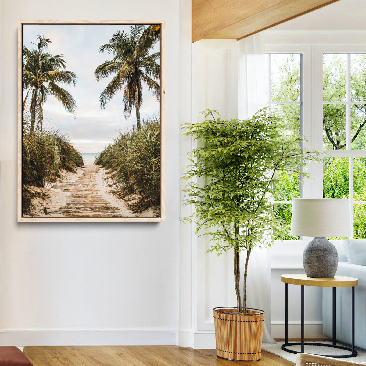 Tropical Beach Wall Art Canvas Print – Framed Coastal Palm