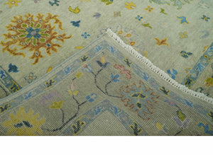 Beige and Blue Hand Knotted 8x10 Traditional Floral wool area rug