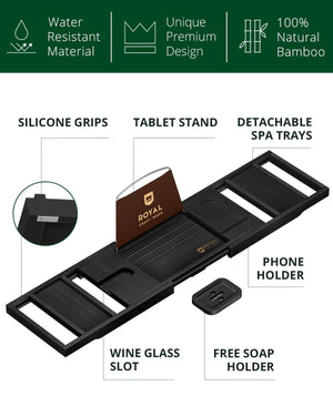 Foldable Bathtub Caddy Tray, Black