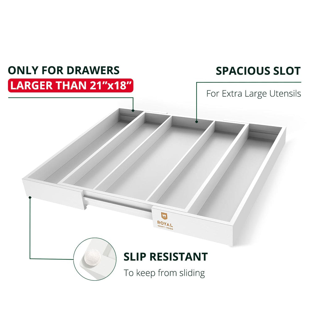 Utensil Drawer Organizer, White (5 Slots)