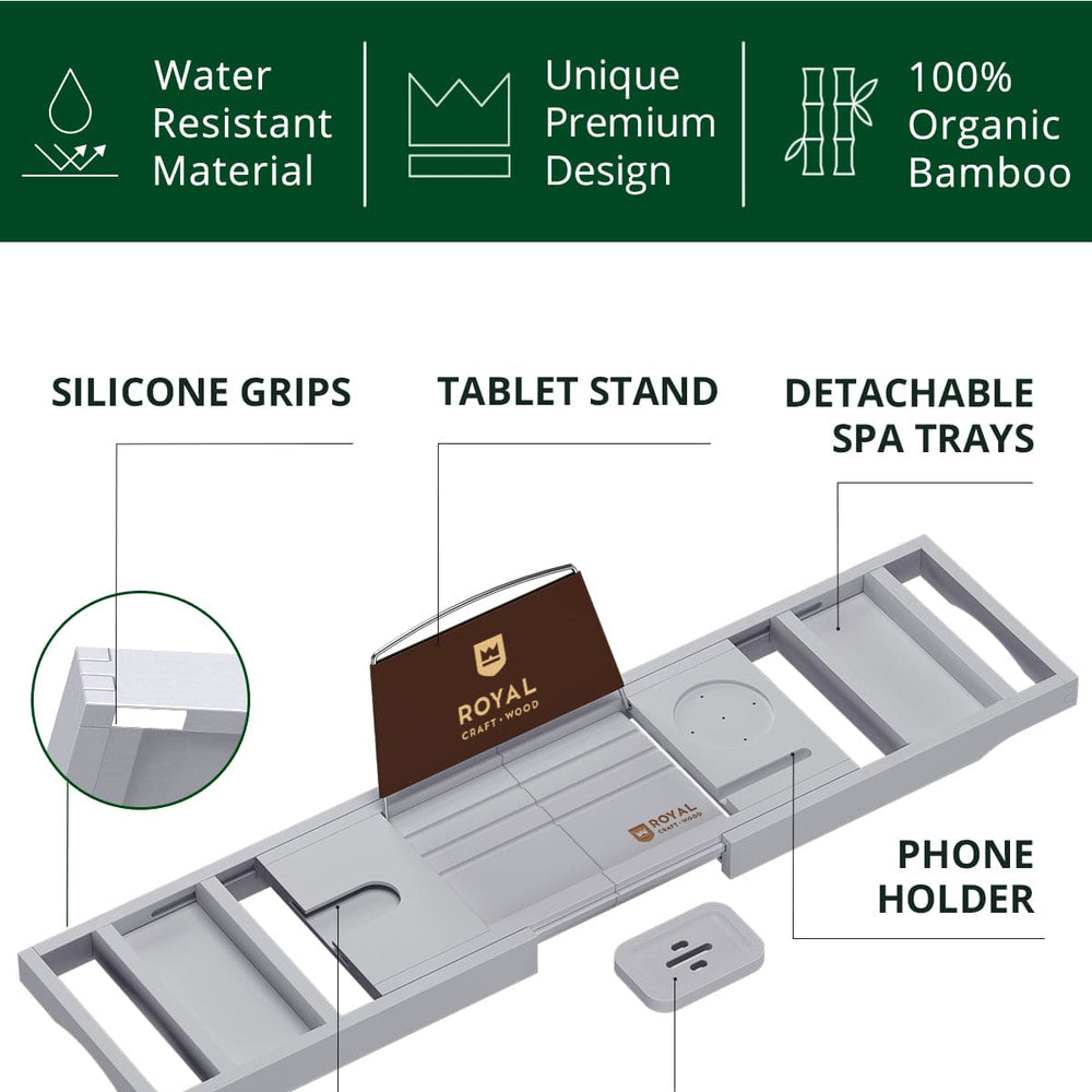 Bathtub Caddy Tray, Gray