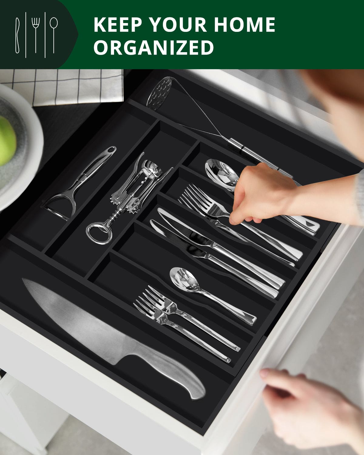 Silverware Drawer Organizer Black 9 Slots