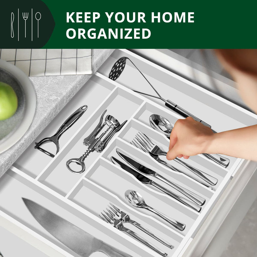 Silverware Drawer Organizer, White (9 Slots)
