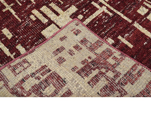 4x6 Hand Knotted Beige and Maroon Modern Abstract  Recycled Silk Area Rug