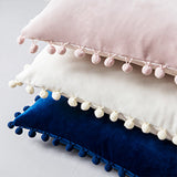 20''x20'' Velvet Pom-Pom Throw Pillow | 7 Colors – Soft & Playful Ball Trim Design | Fun Couch & Bedroom Accent | Insert Included