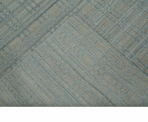 Hand Made 8x10 Modern Geometric striped Beige and Silver Blended Wool Area Rug