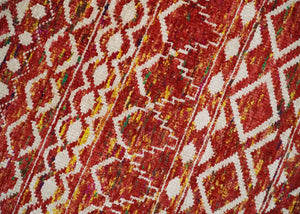 4x6 and 8x10 Hand Knotted Rust, Gold and White Modern Contemporary Southwestern Tribal Trellis Recycled Silk Area Rug
