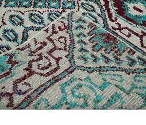 5x8 Hand Knotted Ivory, Blue and Red Antique Contemporary Bamboo Silk Area Rug
