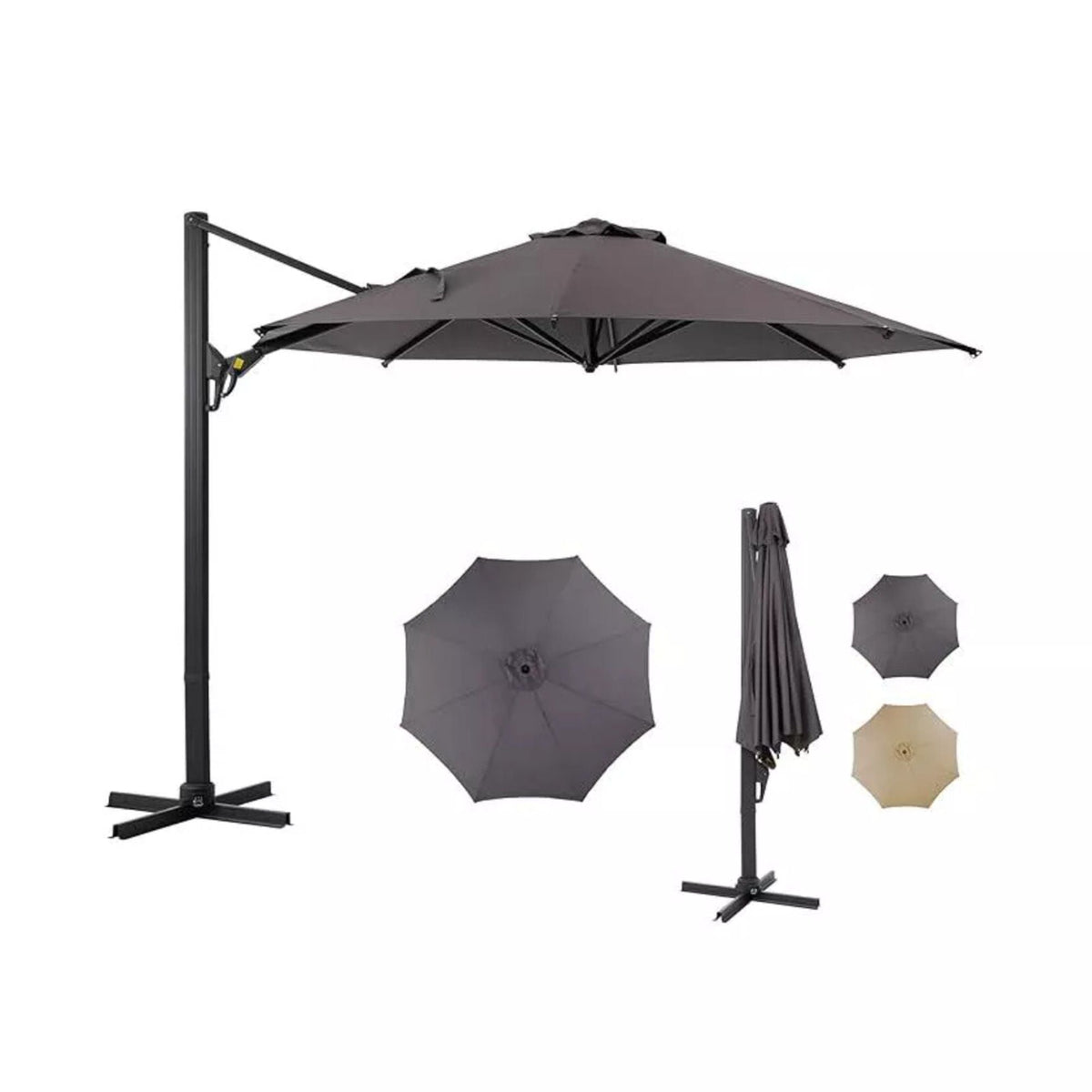 Round Cantilever Patio Umbrella With 360 Rotation & Infinite Tilt Adjustment