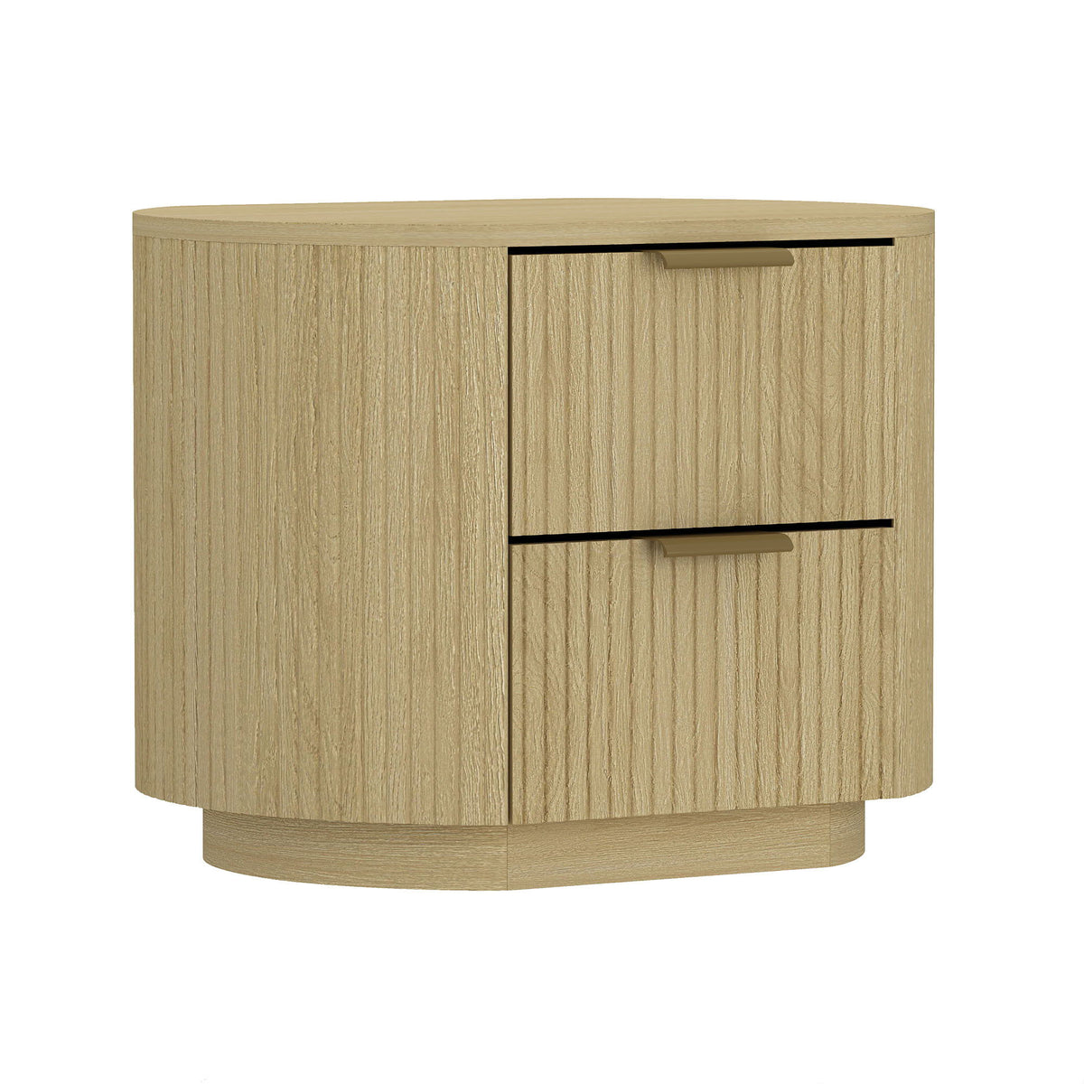 Oak Nightstand with Two Drawers and Ribbed Texture - Oak