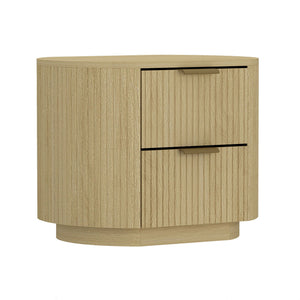Oak Nightstand with Two Drawers and Ribbed Texture - Oak