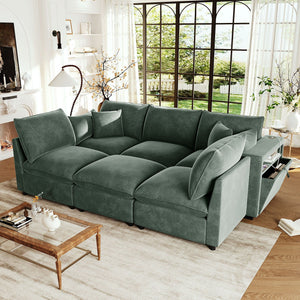 Modern U-Shaped Sectional Sofa with Storage Ottoman & USB Ports - Multiple Colors