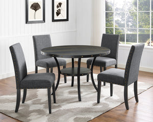 Biony Espresso Wood Dining Set with Nailhead Trim Chairs - Gray