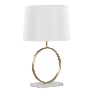 Moon Contemporary Table Lamp in White Marble, Gold Metal and White Shade