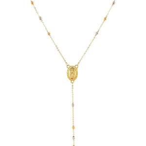 14k Tri Color Gold Lariat Rosary Necklace