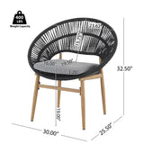 Cyril Outdoor Wicker Papasan Style Dining Chair with Teak Finished Leg and Dark Gray Faux Rattan - Set of 2