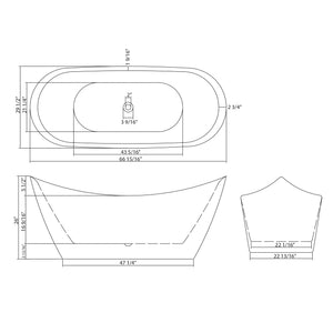 Glossy Freestanding Bathtub, Double Slipper Design, Deep Soaking Comfort
