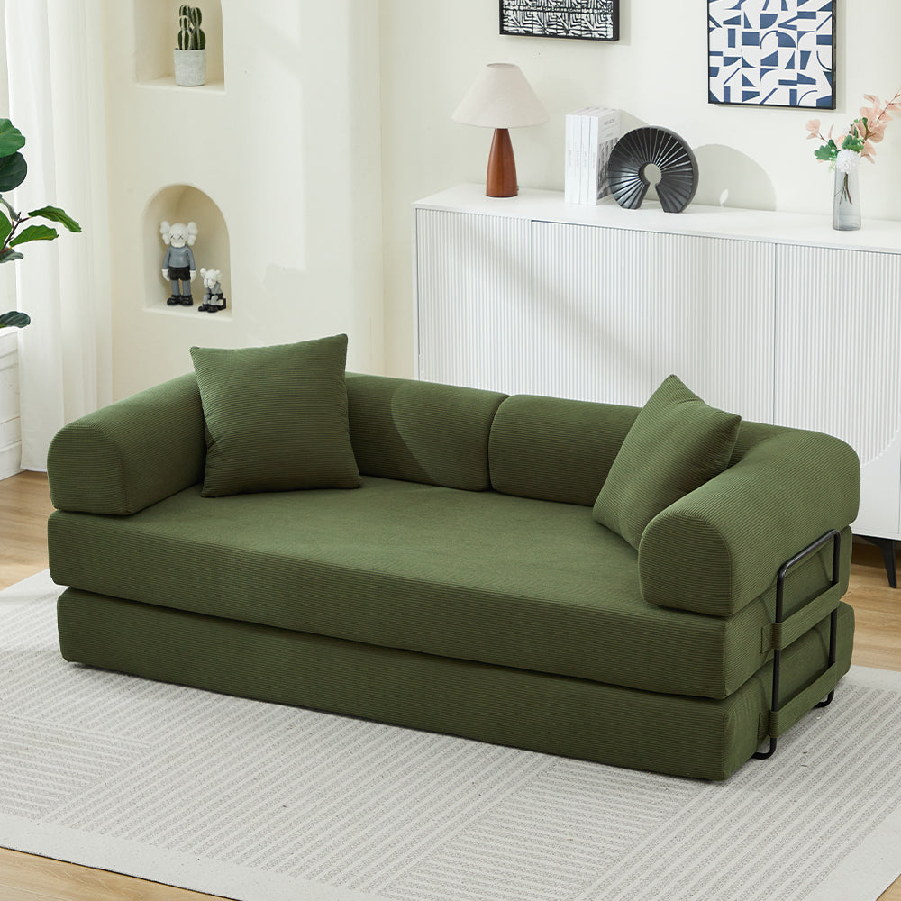 Folding Sofa Bed with Corduroy Upholstery and 2 Pillows
