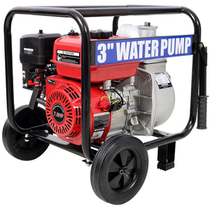 Gas Engine Powered Water Pump 3" Inlet & Outlet 7Hp 212Cc Epa Certified With Wheels And Handle - Black / Red