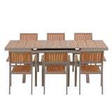 Outdoor Dining Set with Extendable Table and Six Chairs