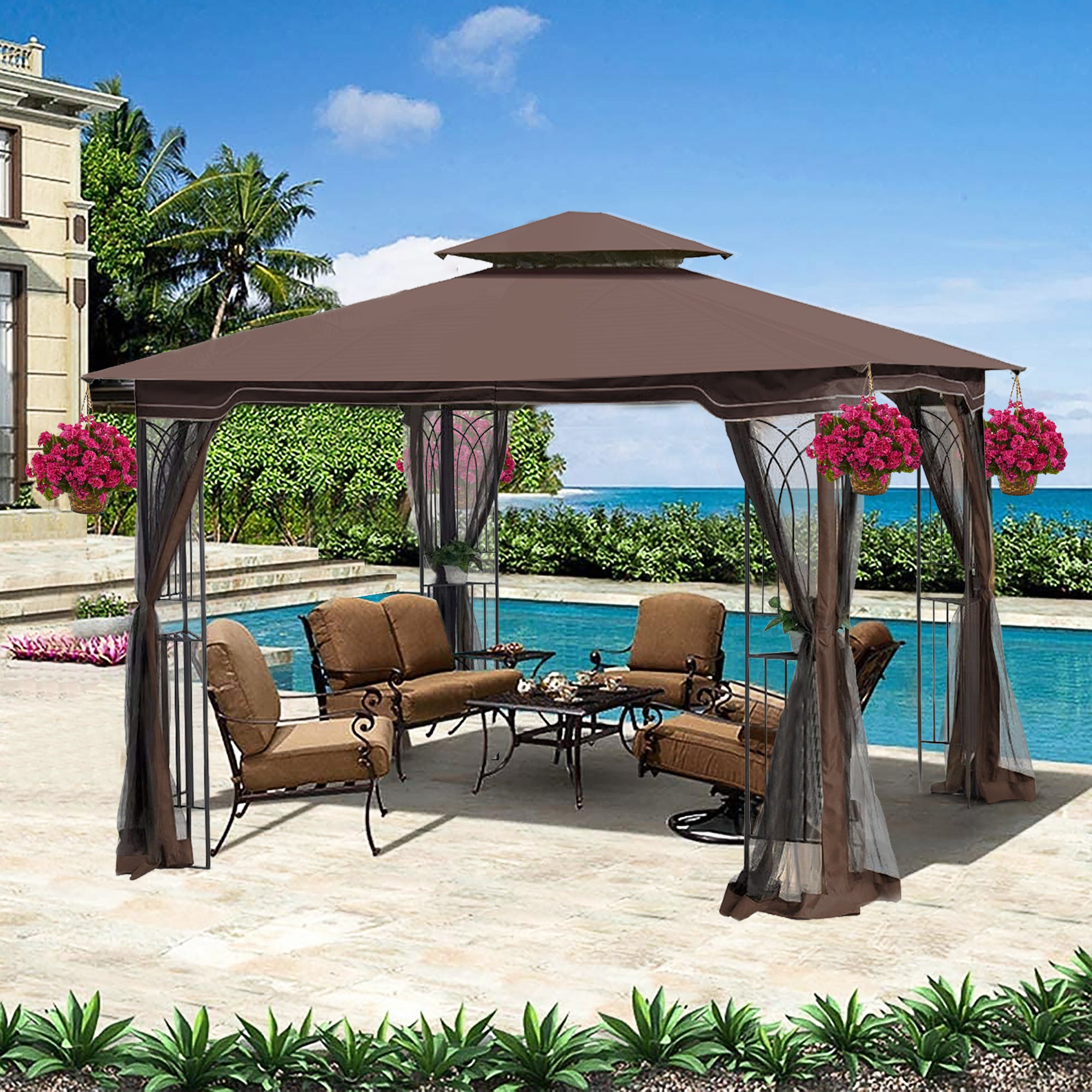 10x10-Outdoor-Patio-Gazebo-Canopy-Tent-With-Ventilated-Double-Roof-And-Mosquito-net(Detachable-Mesh-Screen-On-All-Sides)-Umbrellas-&-Sunshades