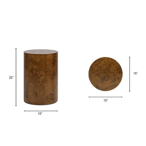 Nebula 22' Accent Pillar Side Table, Medium Brown Walnut Burl Wood