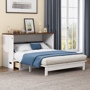 Solid Pine Murphy Bed Chest with Charging Station and Large Storage Drawer - Queen
