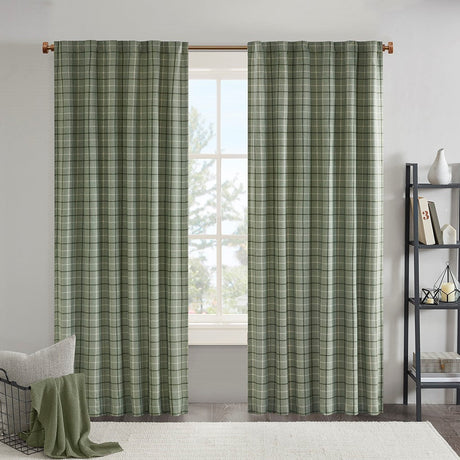 Plaid rod pocket and back tab curtain panel with fleece lining